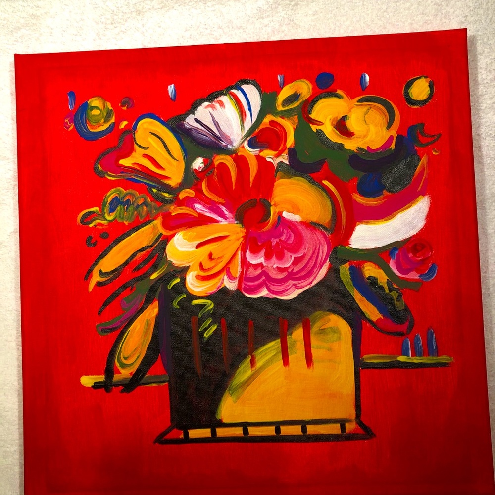 Art hand painted FLOWER VASE14x14